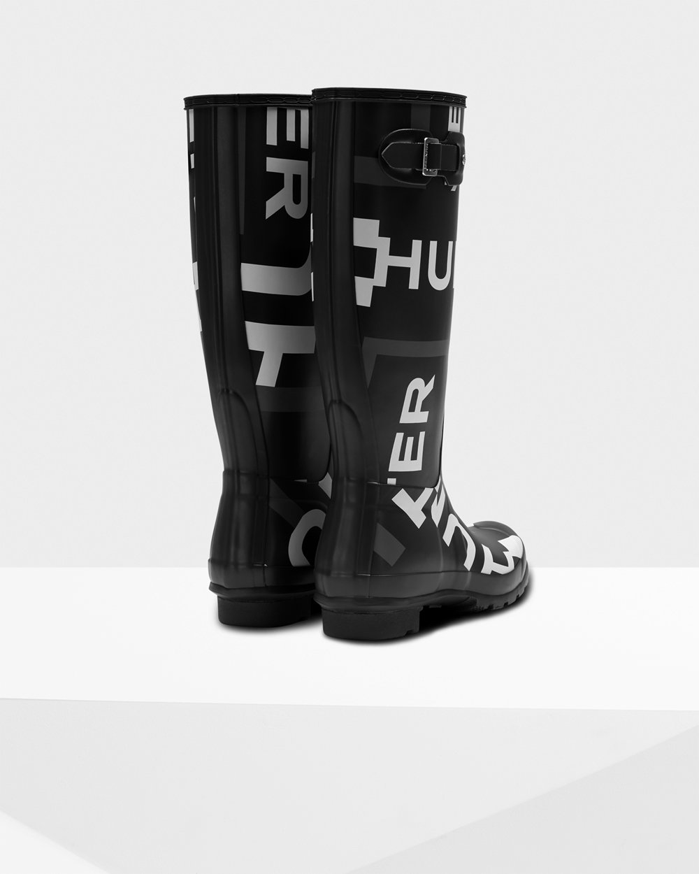 Hunter Original Exploded Logo Tall Rain Boots - Shop Online Womens Black - FKNGSX076